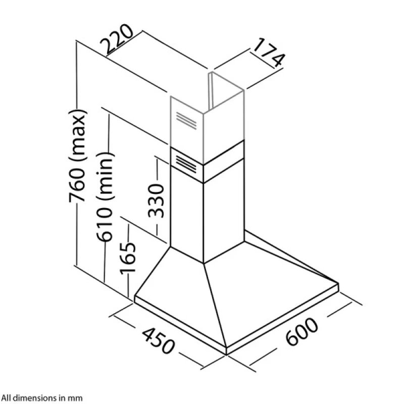60cm Chimney Cooker Hood | SIA CHL60 | 400m³/h Extraction - Image 4