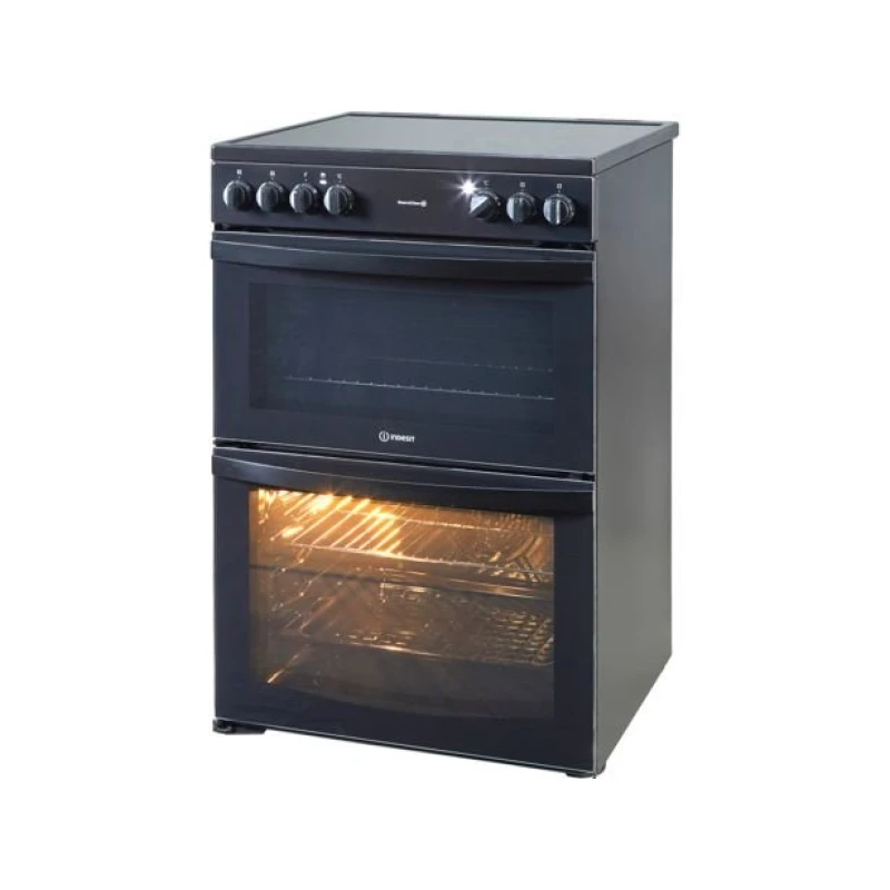 60cm Double Oven Electric Cooker | Indesit ID67V9KMB/UK | Ceramic Black