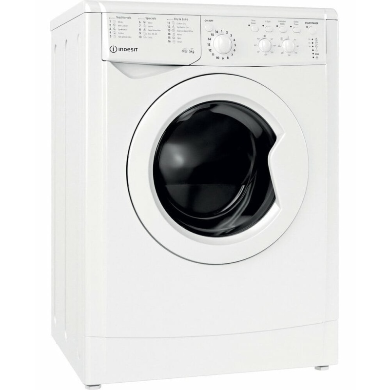 6KG/5KG 1200 Spin Washer Dryer | Indesit IWDC65125 | EcoTime White