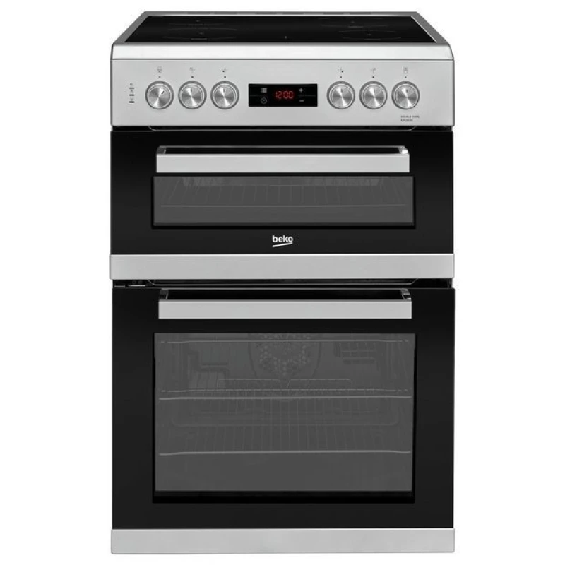 60cm Double Oven Electric Cooker | Beko KDC653S | Ceramic Silver