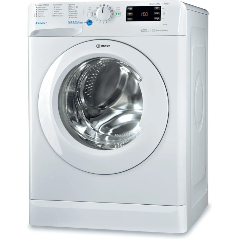 9KG 1600 Spin Washing Machine | Indesit BWE91684XWUKN | Push&Go White