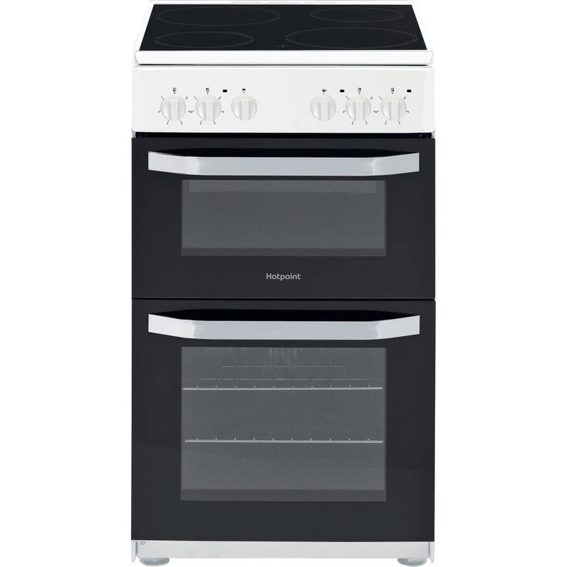 50cm Double Oven Electric Cooker | Hotpoint HD5V92KCW | Ceramic Hob White