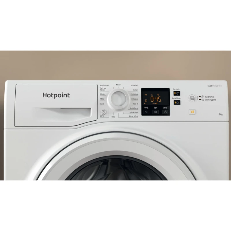 9KG Anti-Stain Washing Machine | Hotpoint NSWM946WUK | A-Rated White - Image 9