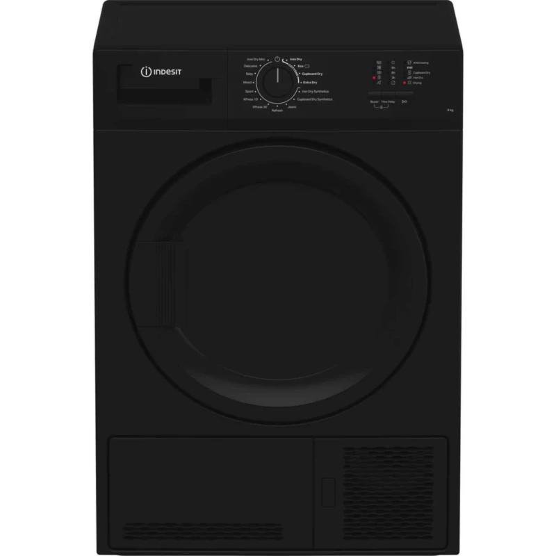 Indesit 8kg Condenser Tumble Dryer, Sensor Dry, Black
